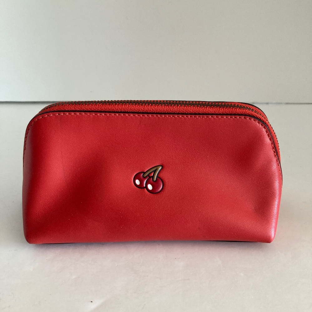 Coach Pac-Man Limited Edition Cosmetic Case Red Leather Cherries F56712 AS IS